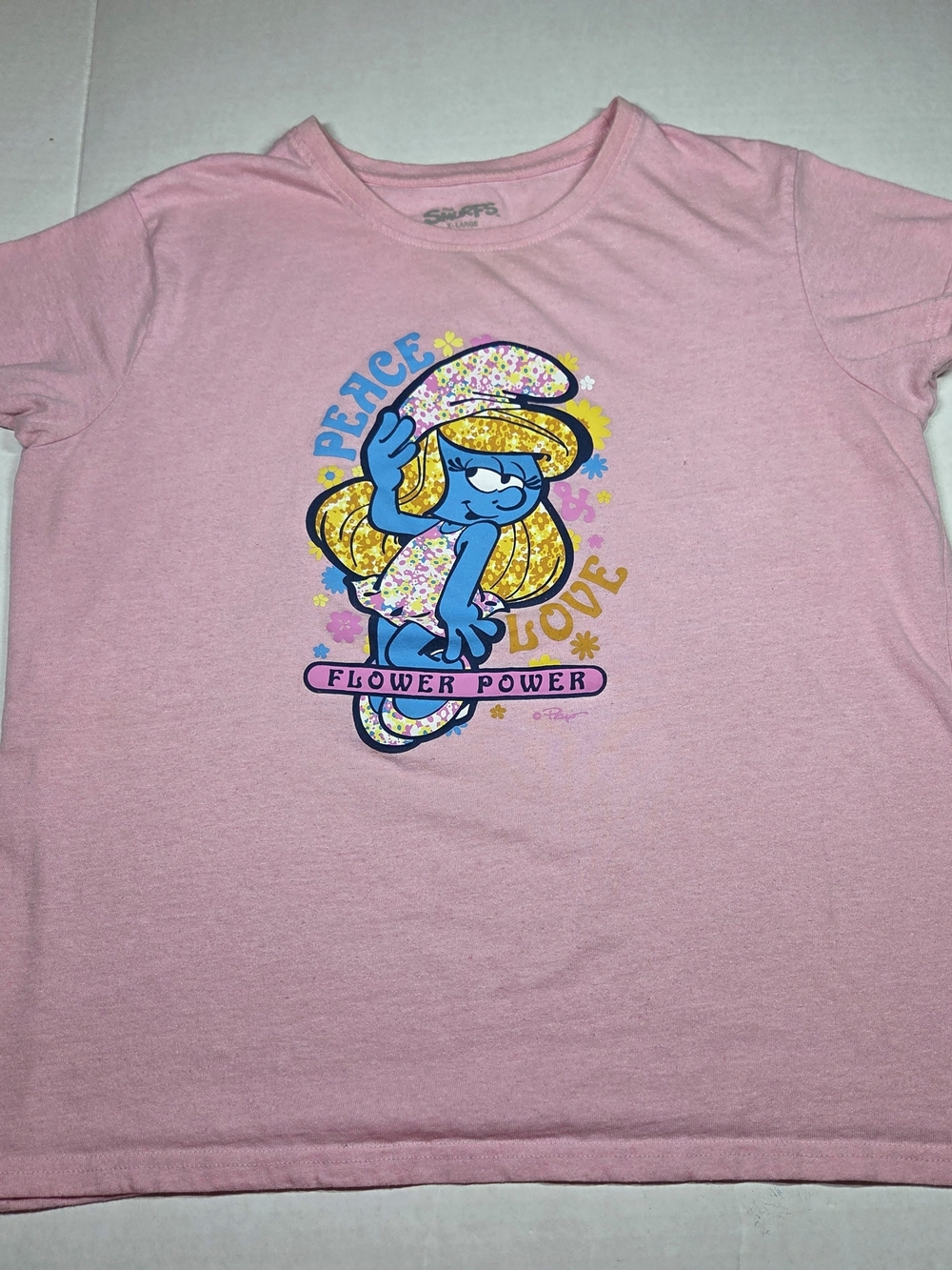 Pink Smurfette 'Flower Power'‎ Graphic Tee Size XL